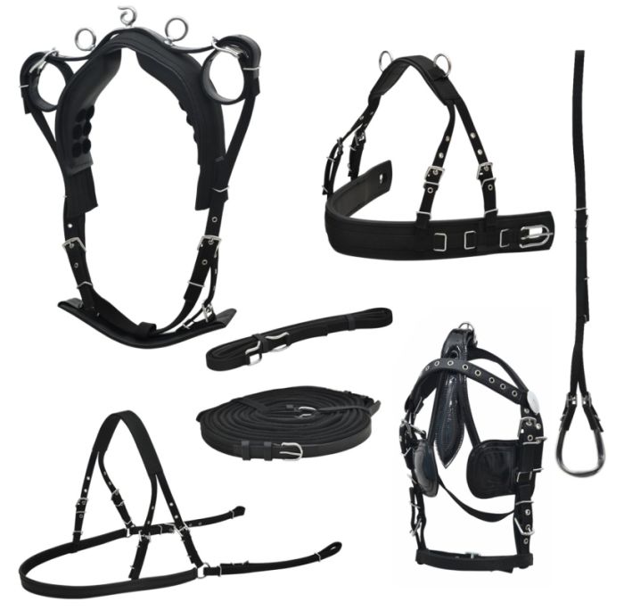 New Draft Horse Leather Driving Harness Bridle Golden Fittings Black Colour 