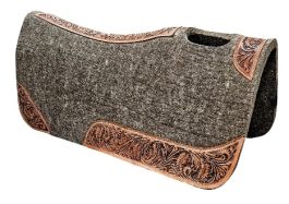 Shiloh Stables and Tack: Showman® Pony 24 x 24 Brown felt saddle pad with floral tooled wear leathers. Saddle pad has vented wither and a leather reinforced spine with floral tooled wear