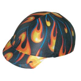 Couvre-casque Lycra Ecotak – Rouge Avec Flammes Argentées – Taille Unique