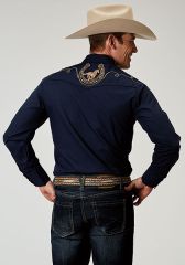 ROPER Men's Solid Snap Shirt w/Embroidery - Navy