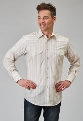 ROPER Men's Poly/Cotton Stripe Shirt - Cream