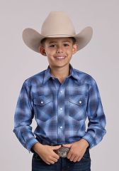 Roper Boy's Navy/Sky Blue Plaid Shirt