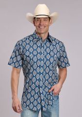 ROPER Men's S/S Snap Blu/Tq Aztec