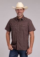 Men's Short Sleeve Western Argyle Print - Brown