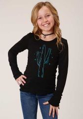 ROPER Girl's Black Jersy Knit w/Cactus