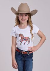Roper Girl's White Flower Horse Shirt