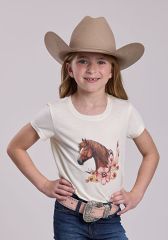 Girl's Floral Horse Print Tee