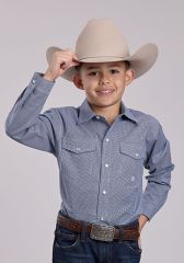 Roper Boy's Navy Minicheck Shirt