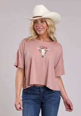 Roper Women's Floral Bull Skull Tee - Pink