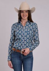 ROPER Women's L/S Snap Shirt - Blue Aztec