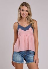 Roper women's Babydoll Tank - Pink/Denim 