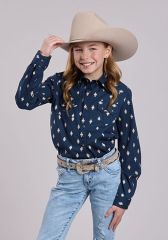 Roper Girls Long sleeve Ombre Aztec Shirt - Navy