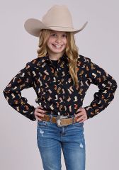ROPER Girls Boot Print Snap Shirt