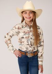 ROPER Girl's Snap L/S Shirt - Rodeo Print