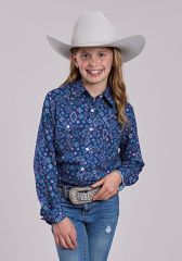 Roper Girl's Blue Aztec Print Blouse