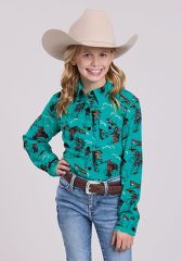 Roper Girls Retro Rodeo Print Western Blouse 