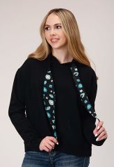 ROPER Women's Black Hoodie with Printed Ties