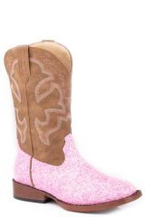 ROPER Girl's Sqr Toe Pink Glitter Boot