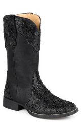 Roper Women's Black Faux Leather Crystal Crown Boot