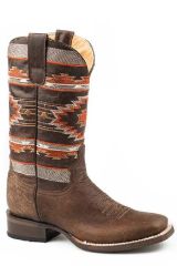 Women's Roper Boots Brown Sq Toe W/Aztec Shaft