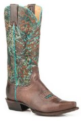 ROPER WOMENS SNIP TOE BURNISHED BROWN W/PEACOCK FEATHER