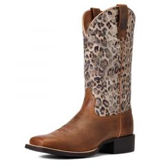 Ariat Women's Round Up Wide Square Toe Western Boot-Metallic Leopard