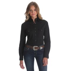Wrangler Ladies Long Sleeve Solid Snap Shirt - LW1002X - Black