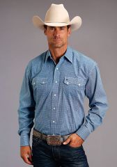 STETSON Men's L/S Blue Print Snap Shirt