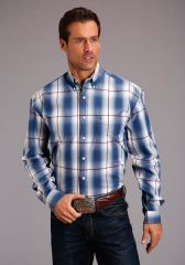 Stetson Men's L/S Shirt - Blue Ombre Plaid