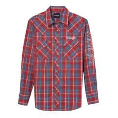 Wrangler Boys Logo Long Sleeve Shirt - Red/Blue Plaid