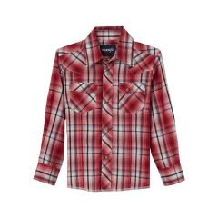 Wrangler Boys Western Snap L/S Shirt - Red Plaid