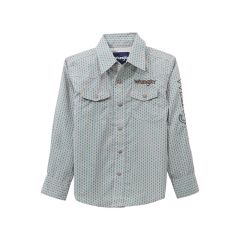 Wrangler Boys Logo Long Sleeve Shirt - Grey/Tq