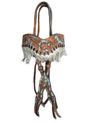 Alamo Browband Headstall With Metalic Fringe And Teal Tooling