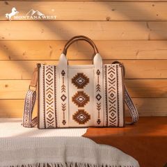 Montana West Aztec Retro Arrows Dual Sided Print Large Tote/Crossbody-Beige