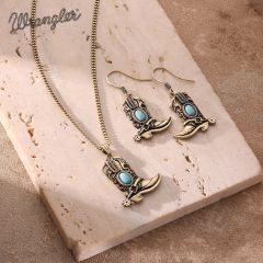 Wrangler Gold Boots Pendant Necklace Earrings Set - Turquoise