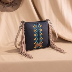  Wrangler Aztec Embroidered Fringe Crossbody - Black