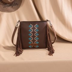 Wrangler Aztec Embroidered Fringe Crossbody - Brown