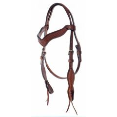 Wide Brow Basket Tooled Headstall with Reins