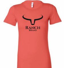 RANCH BRAND Big Horn Woman's Tee Coral & Black 