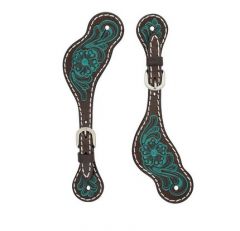 Turquoise Cross Carved Turquoise Flower Ladies' Spur Straps 