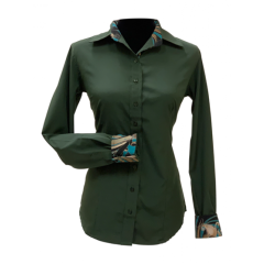 Royal Highness Microfiber Breathable Button Show Shirt w/Contrast Trim -Olive