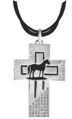 Cross with Crystals Standing Horse Necklace by Taylor Brands