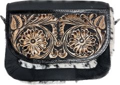 1D Hand Tooled Collection Floral Tooled Cowhide Crossbody Bag