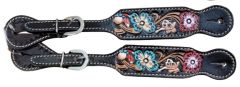 Pink and Blue Floral Painted Spur Straps