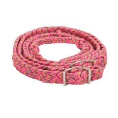 Braided Muilt Coloured Confetti Barrel Rein -Pink - PK