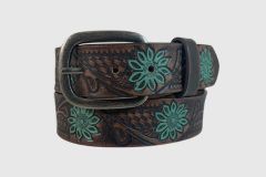 Ladies' Cowgirls Rock Belt with floral Embossed Strap and Turquoise Accents