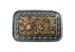 Blazin Roxx Buckle Rectangle Flower Turquoise