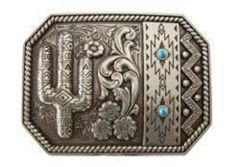 Blazin Roxx Buckle Cactus Turquoise Antique Silver Finish