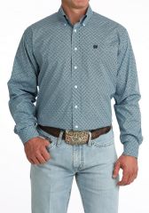 Cinch Men's Blue & Black Geo Print L/S Shirt