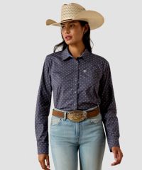 Ariat Ladies Team Kirby Stretch Shirt - Blue Horseshoe